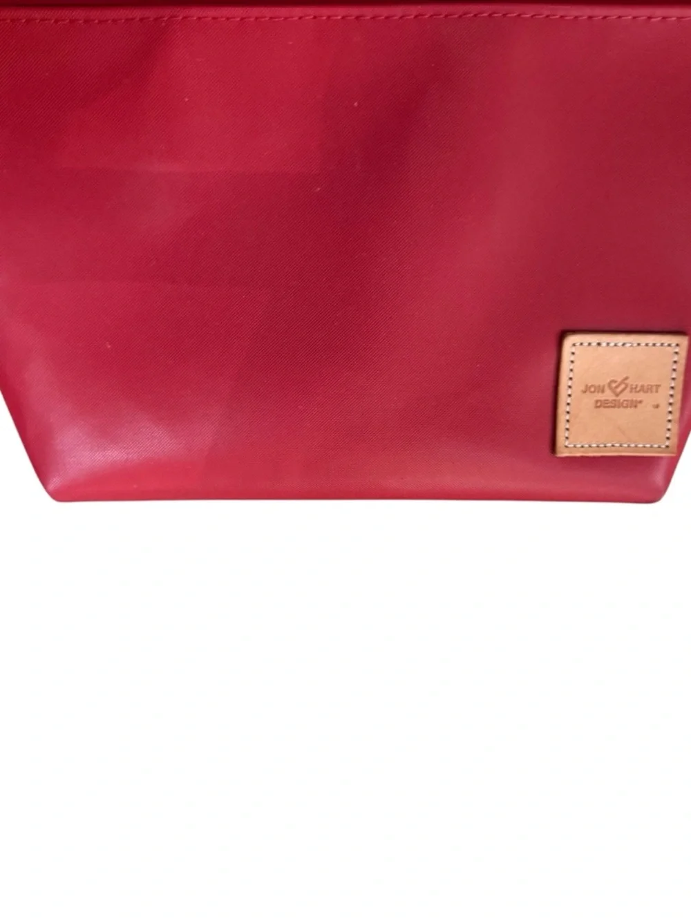 Jon Hart Design Red Cosmetic Zip Pouch with Tan Logo Patch